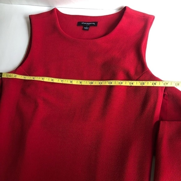 Sharagano Woman’s Red Stretch Crepe Crew Neck Knit Front Tie Sheath Dress Size 4 - Picture 10 of 13